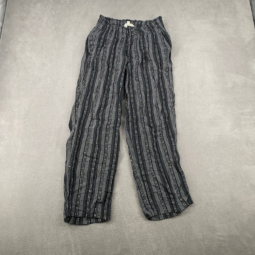 Briggs Linen Blend Striped Pull On Pants Black White Elastic Waist Small 1760053